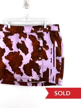 Adidas Ivy Park Cow Print Beyonce Mini Skirt Purple Brown Button Front Size 1X